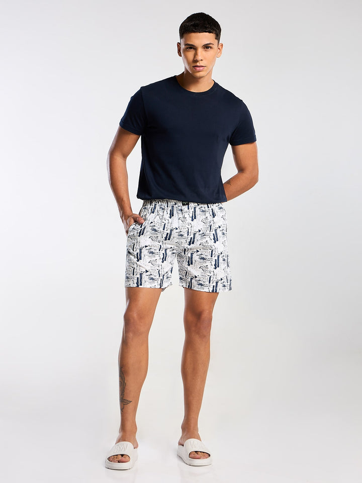 Men's White Printed Boxer Mankright