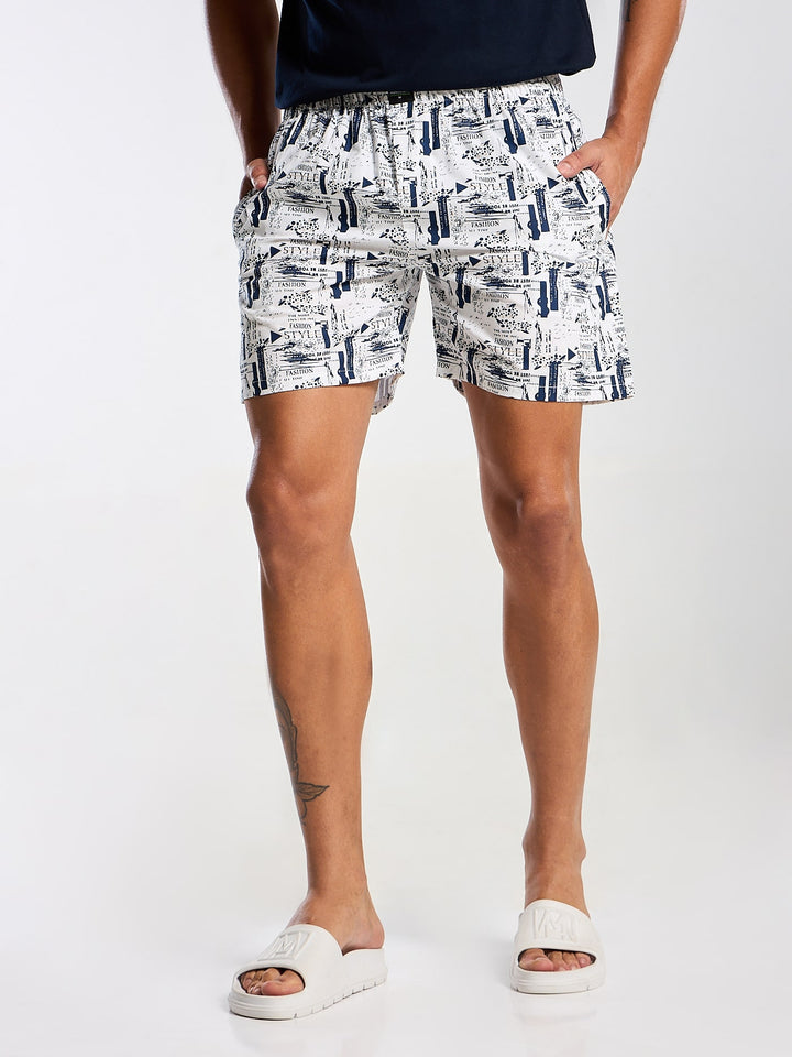 Men's White Printed Boxer Mankright