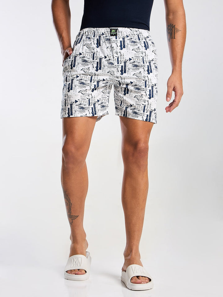 Men's White Printed Boxer Mankright