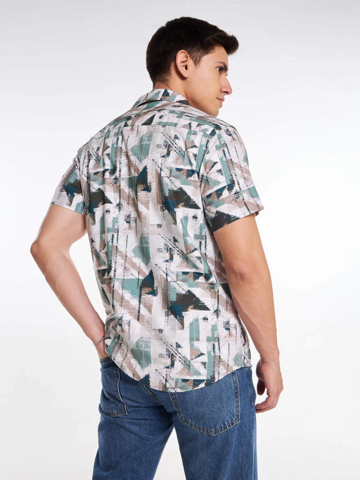 Teal Tech Print Half Sleeve Shirt Mankright