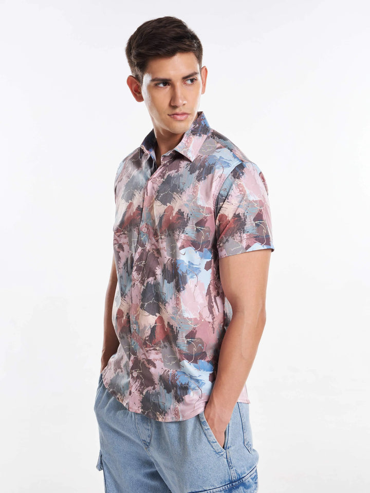 Nature Palette Abstract Print Half Sleeve Urban Shirt Mankright