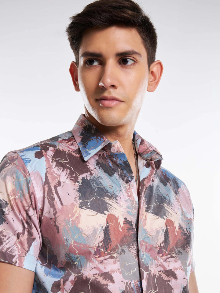 Nature Palette Abstract Print Half Sleeve Urban Shirt Mankright