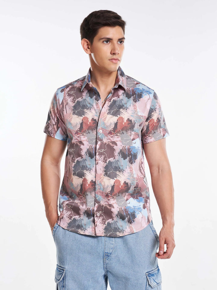 Nature Palette Abstract Print Half Sleeve Urban Shirt Mankright