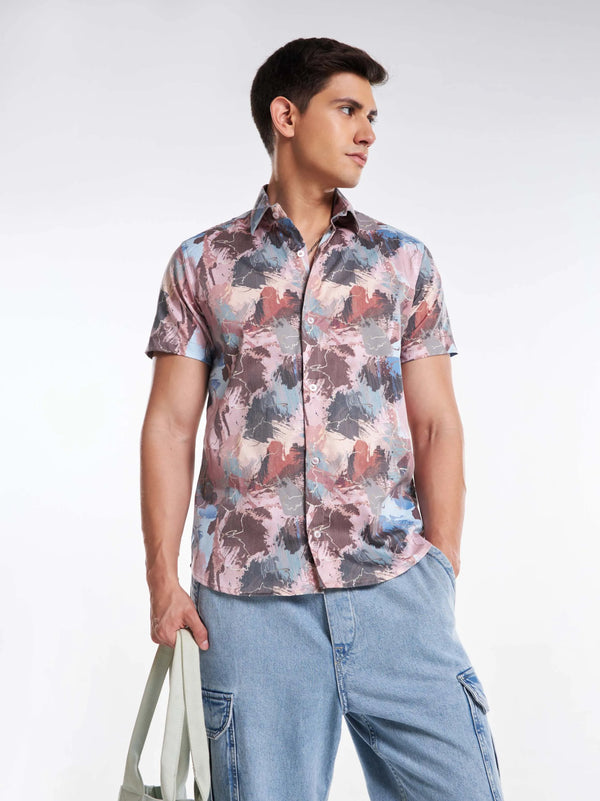 Nature Palette Abstract Print Half Sleeve Urban Shirt Mankright