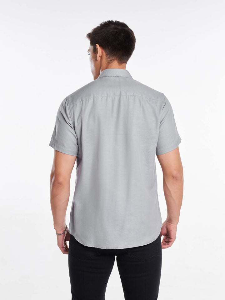 Linen Half Sleeve Classic Collar Shirt - Grey Mankright