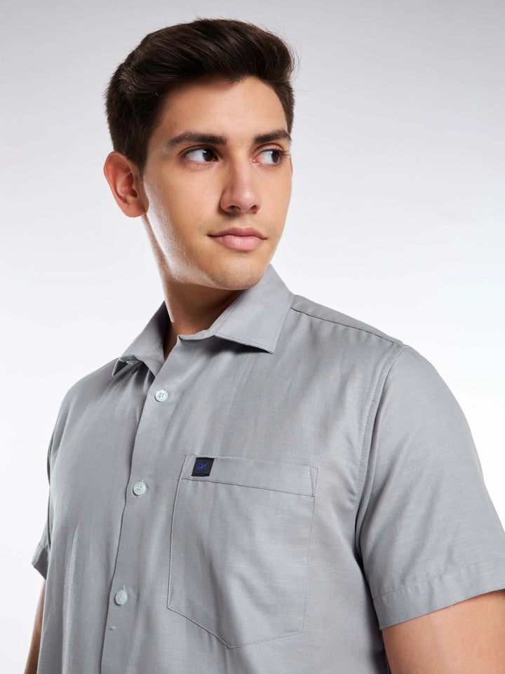 Linen Half Sleeve Classic Collar Shirt - Grey Mankright