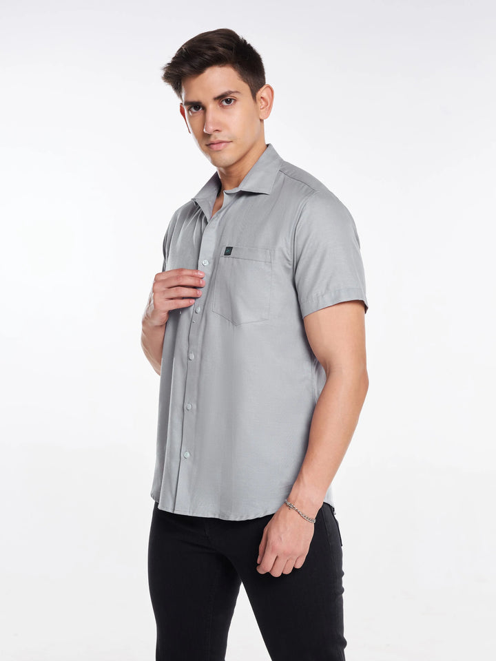 Linen Half Sleeve Classic Collar Shirt - Grey Mankright