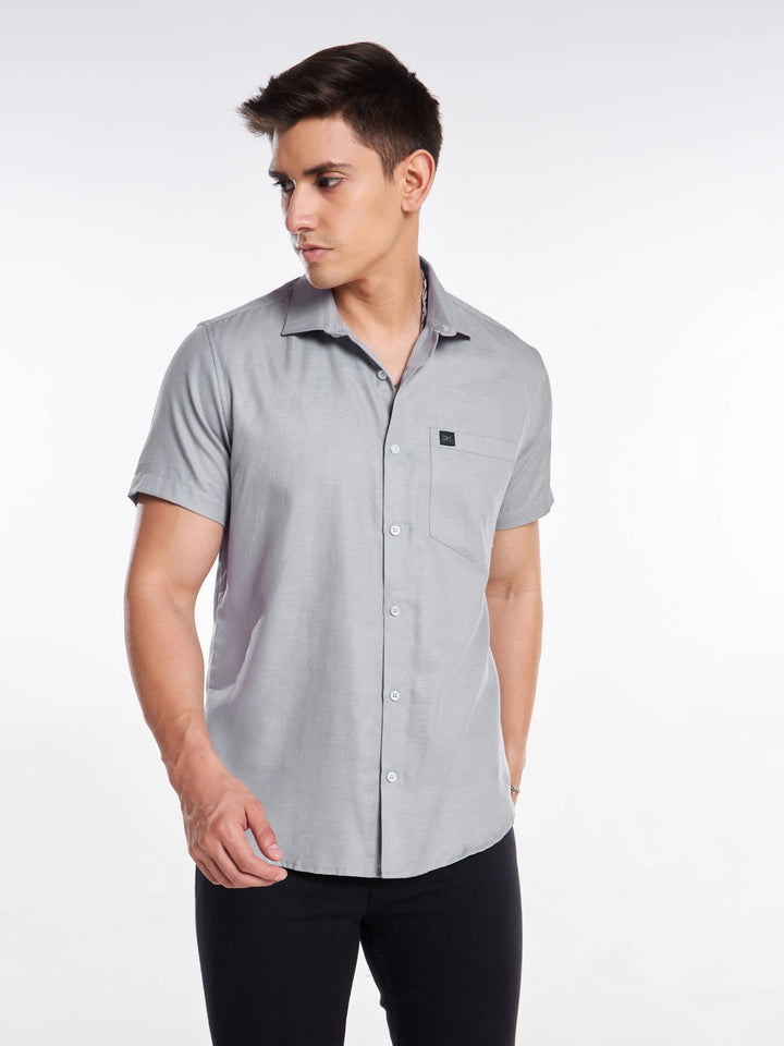 Linen Half Sleeve Classic Collar Shirt - Grey Mankright