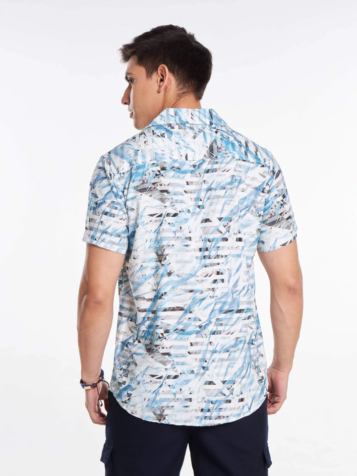 Ocean Waves Print Half Sleeve Shirt Mankright