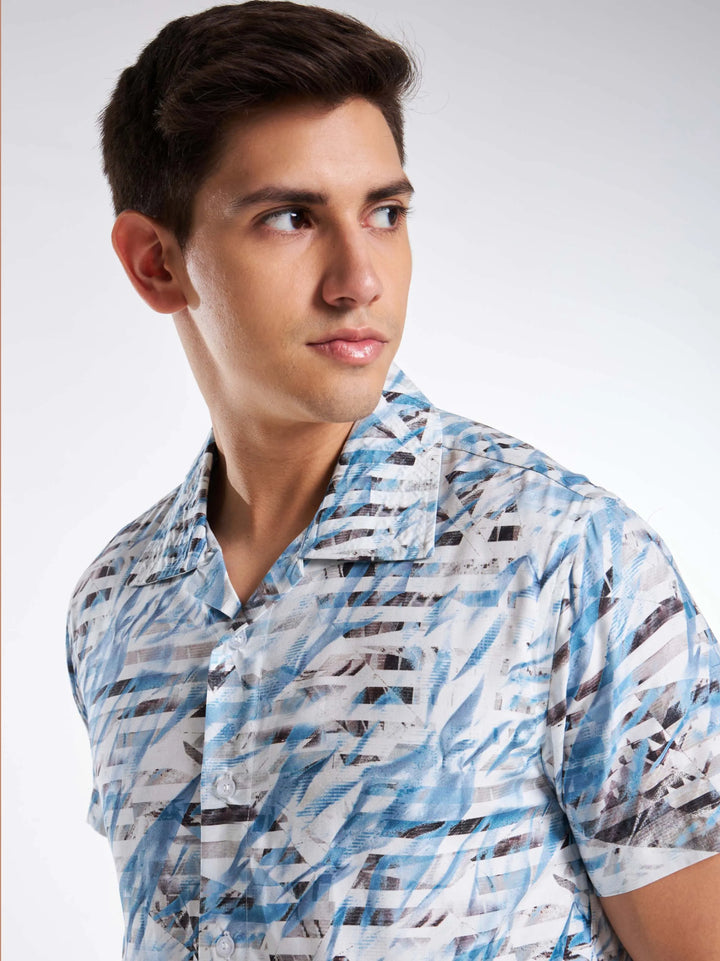 Ocean Waves Print Half Sleeve Shirt Mankright