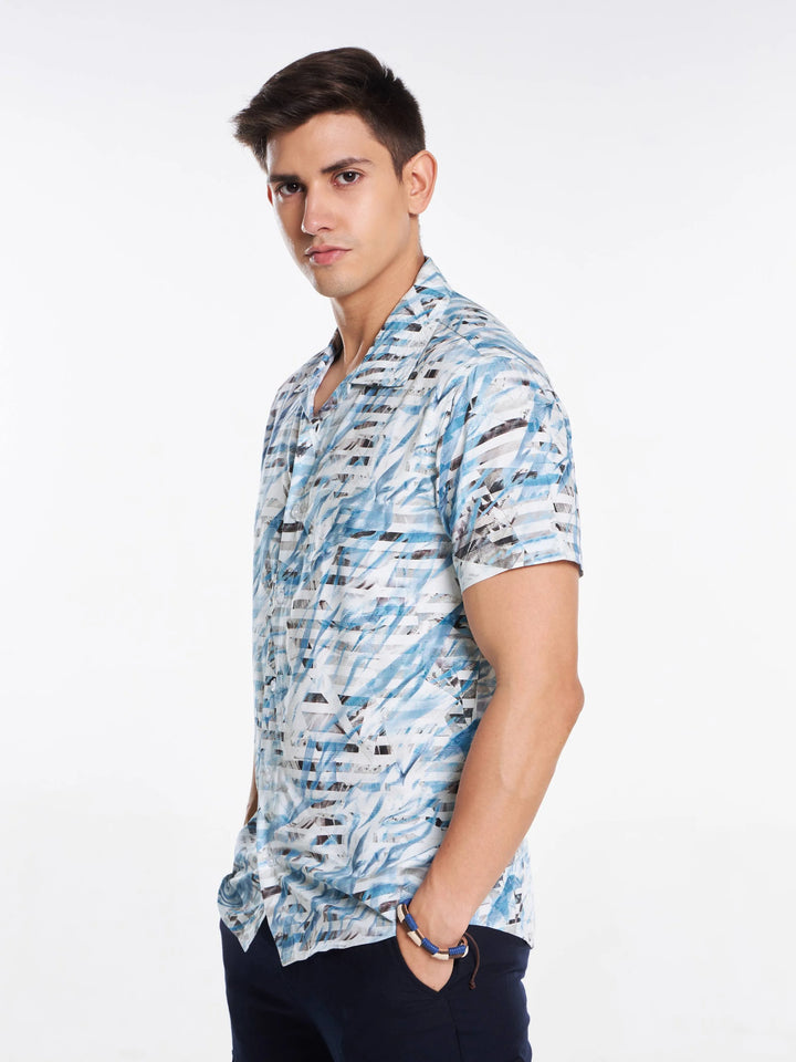 Ocean Waves Print Half Sleeve Shirt Mankright