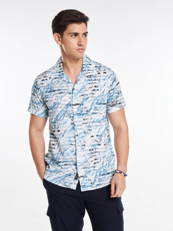 Ocean Waves Print Half Sleeve Shirt Mankright