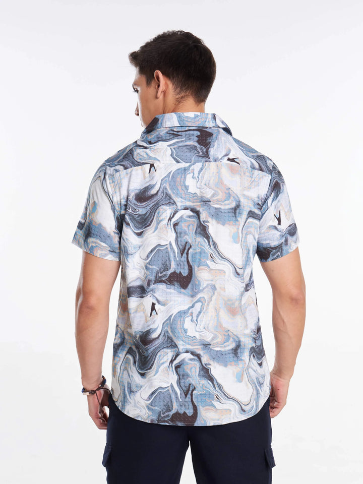 Blue Veins Print Half Sleeve Shirt Mankright