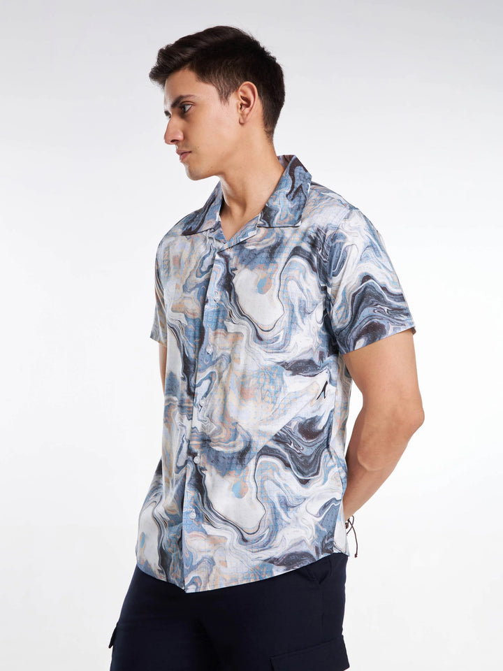 Blue Veins Print Half Sleeve Shirt Mankright