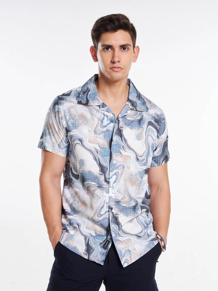 Blue Veins Print Half Sleeve Shirt Mankright