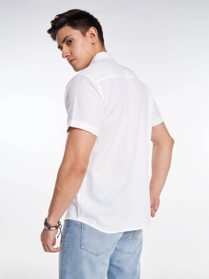 Linen Half Sleeve Classic Collar Shirt - White Mankright