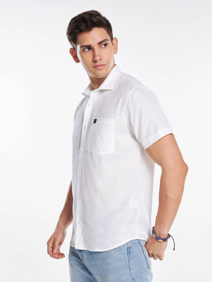 Linen Half Sleeve Classic Collar Shirt - White Mankright