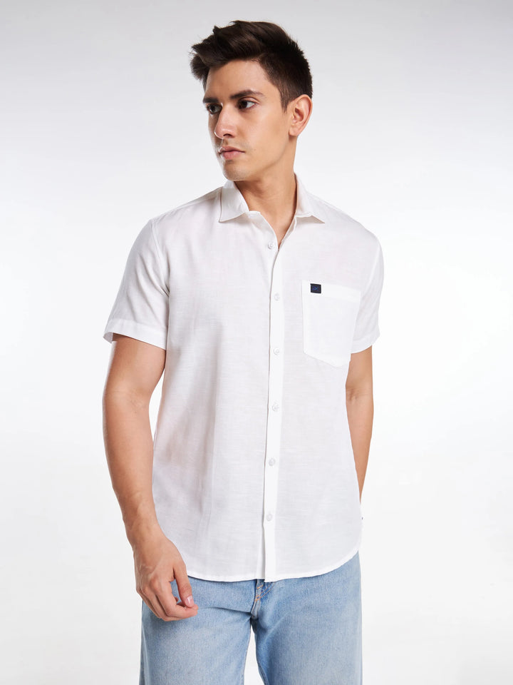 Linen Half Sleeve Classic Collar Shirt - White Mankright