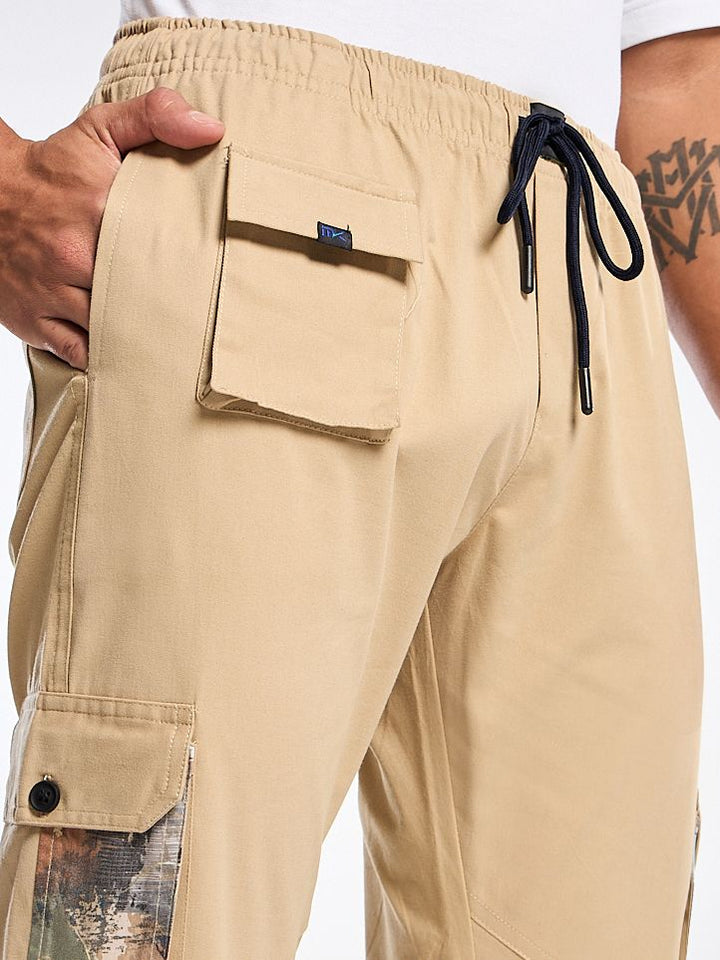 Beige Solid Cargo Jogger for Men Mankright