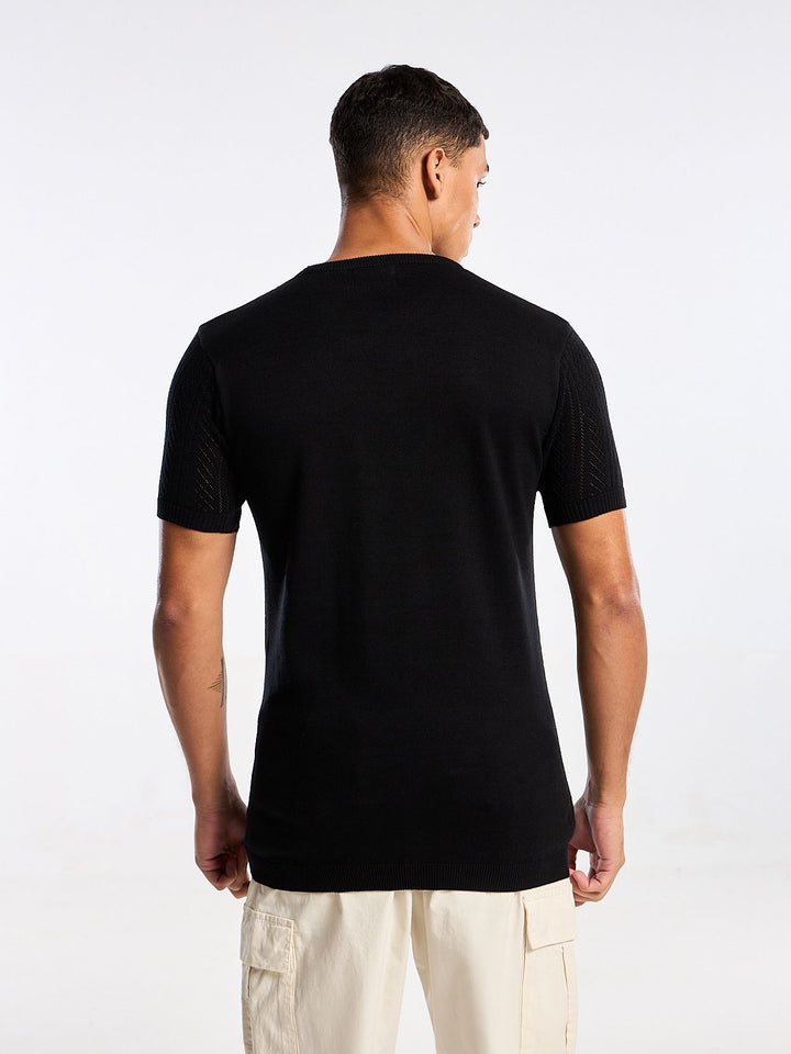 Emerald Knit Black Round Neck T-Shirt Mankright