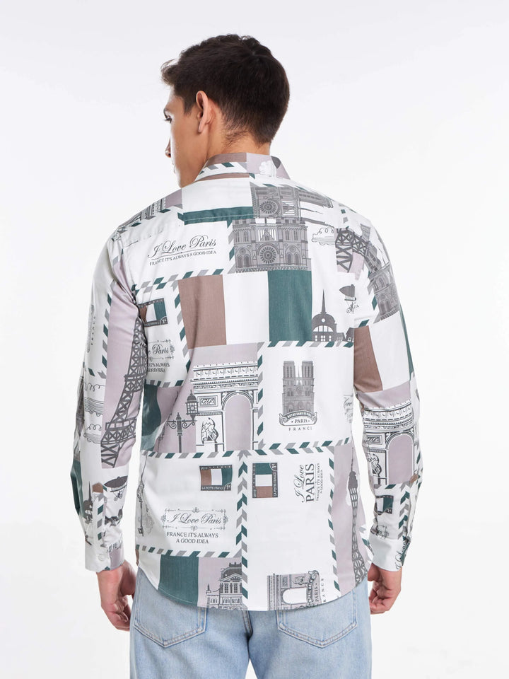 Paris Print Full Sleeve Shirt Light Green Mankright