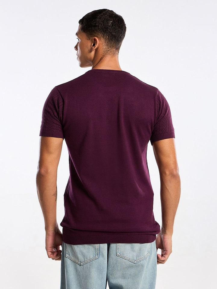 Emerald Knit Dark Purple Round Neck T-Shirt Mankright