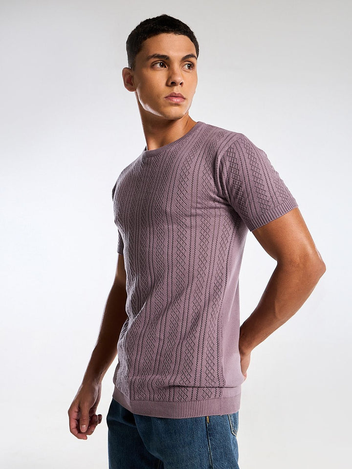 Emerald Knit Purple Round Neck T-Shirt Mankright