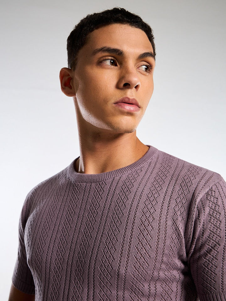 Emerald Knit Purple Round Neck T-Shirt Mankright