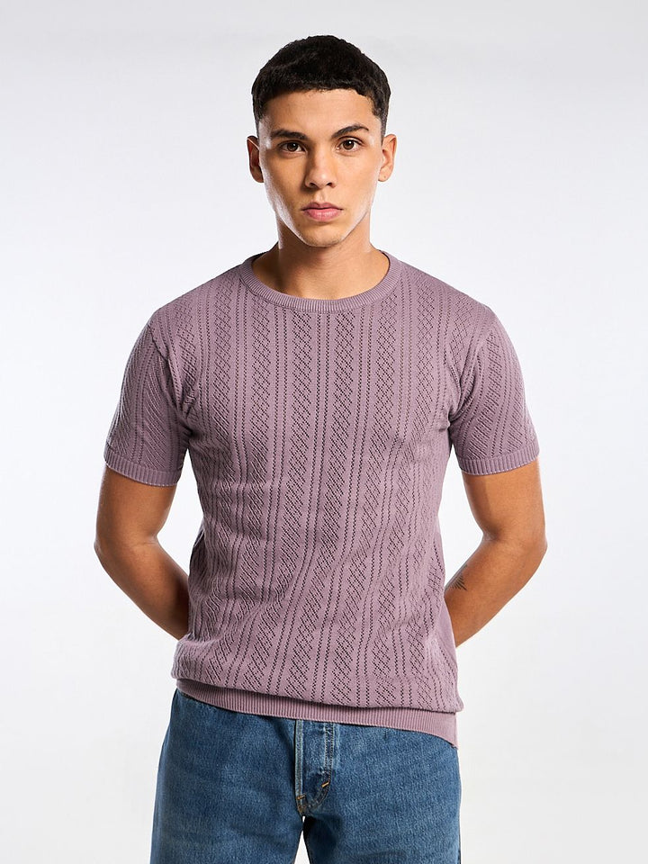 Emerald Knit Purple Round Neck T-Shirt Mankright