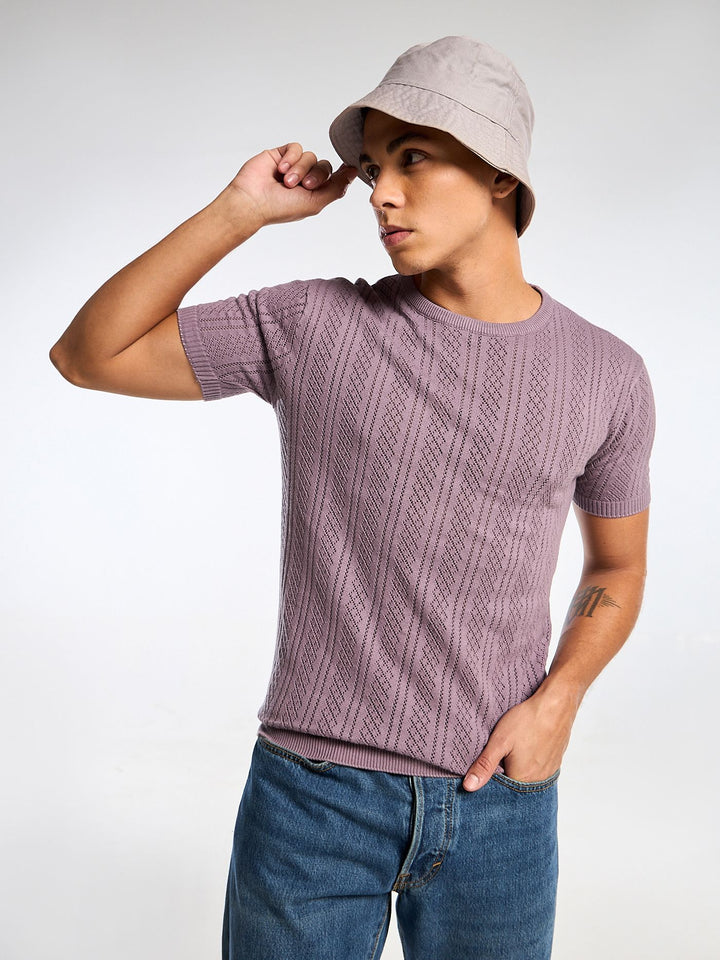 Emerald Knit Purple Round Neck T-Shirt Mankright