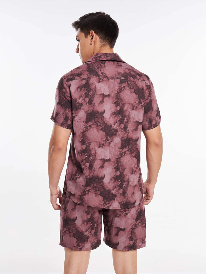 Maroon Tie & Dye Men's Co-Ord Set Mankright