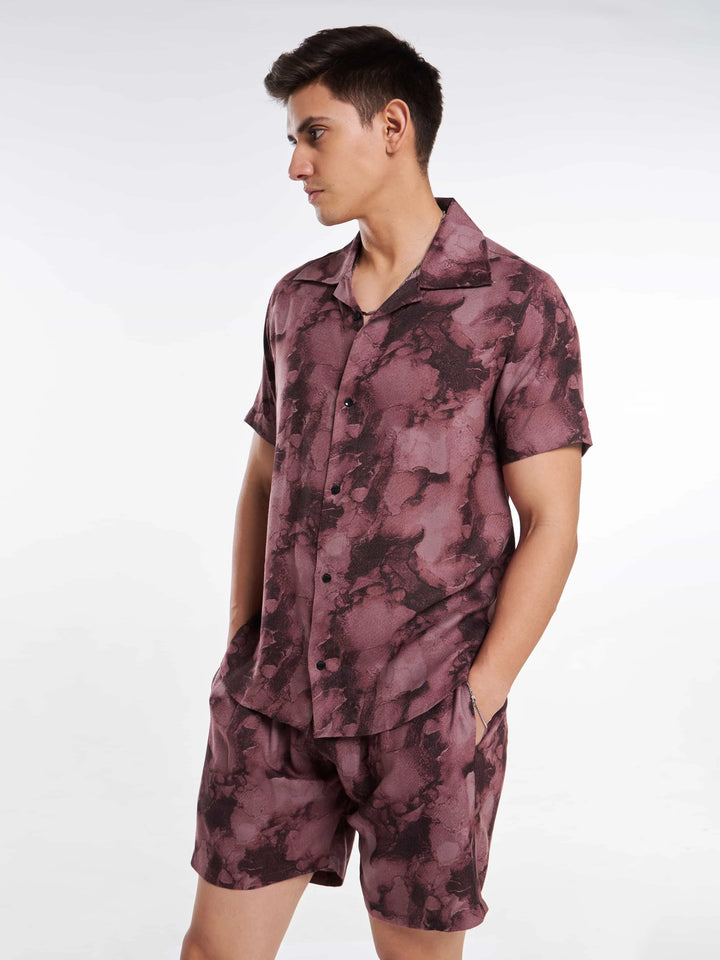 Maroon Tie & Dye Men's Co-Ord Set Mankright