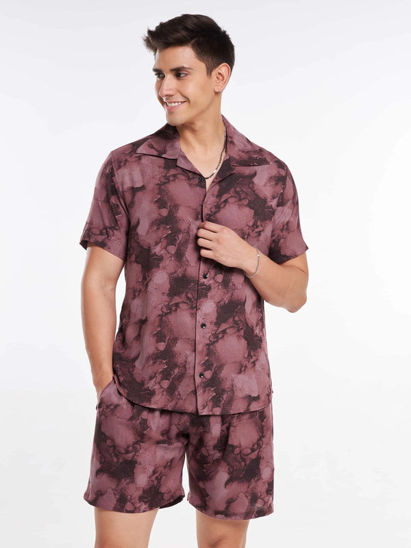 Maroon Tie & Dye Men's Co-Ord Set Mankright