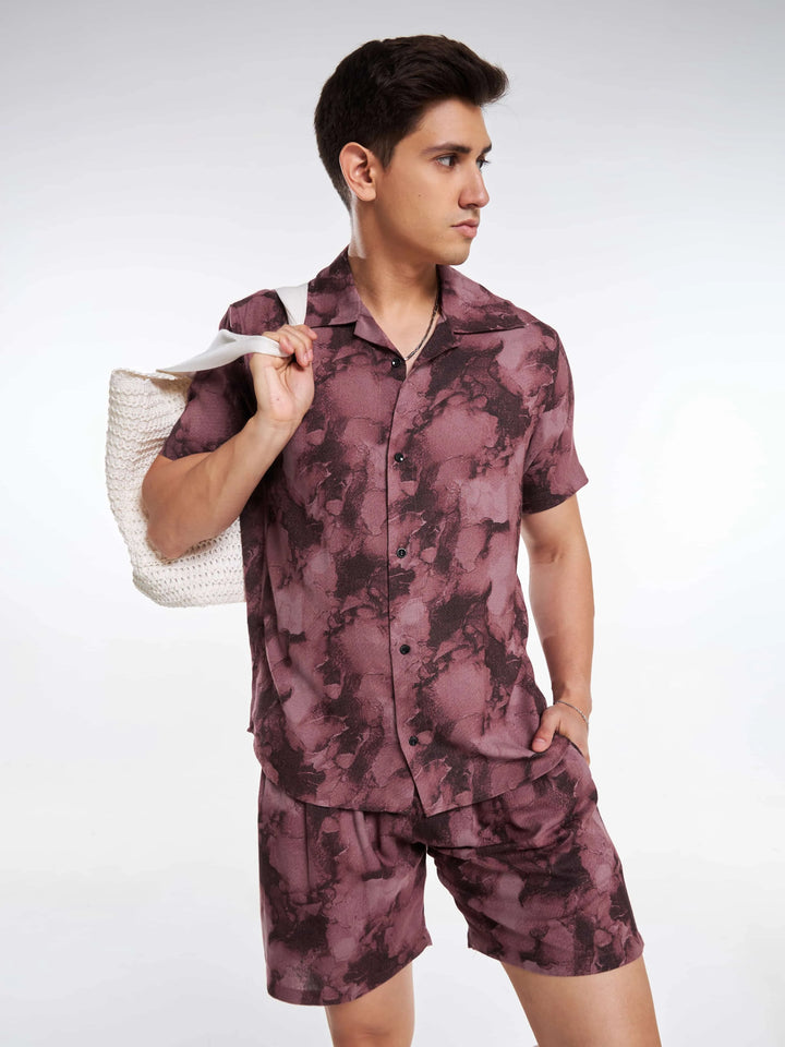 Maroon Tie & Dye Men's Co-Ord Set Mankright