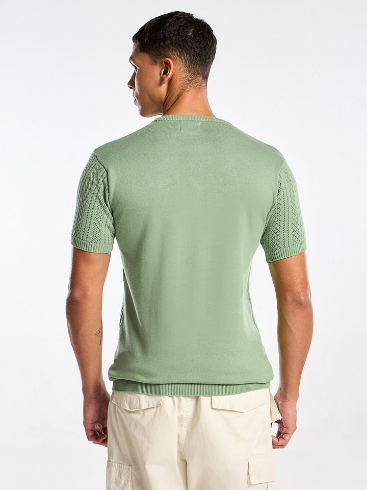 Emerald Knit Light Green Round Neck T-Shirt Mankright