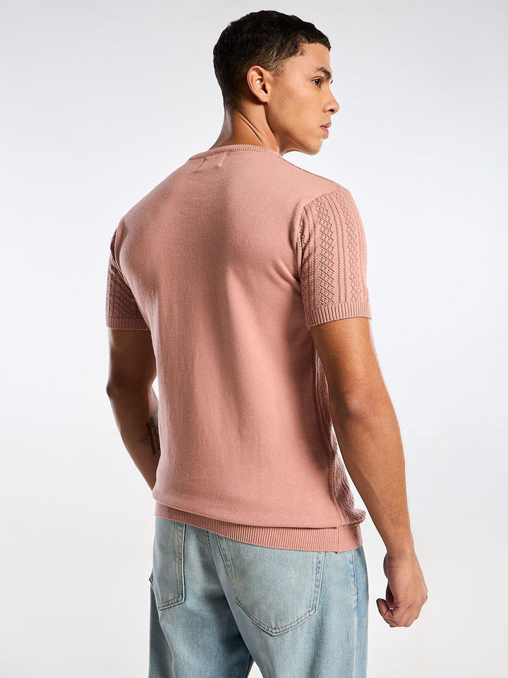 Emerald Knit Peach Round Neck T-Shirt Mankright