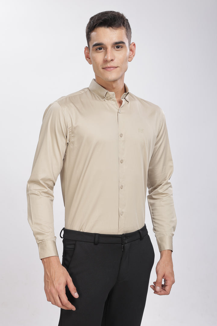 Cream Classic Collar Satin Formal Shirt Mankright