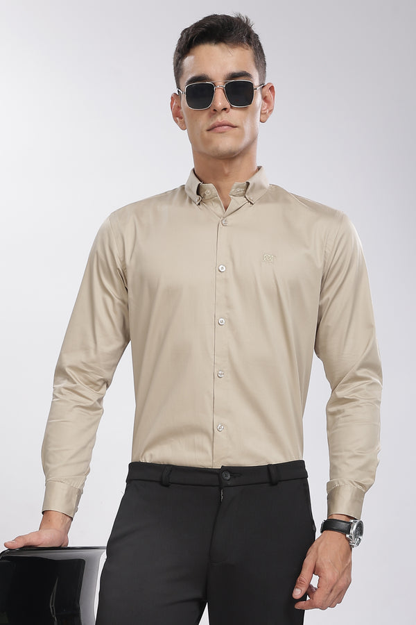 Cream Classic Collar Satin Formal Shirt Mankright