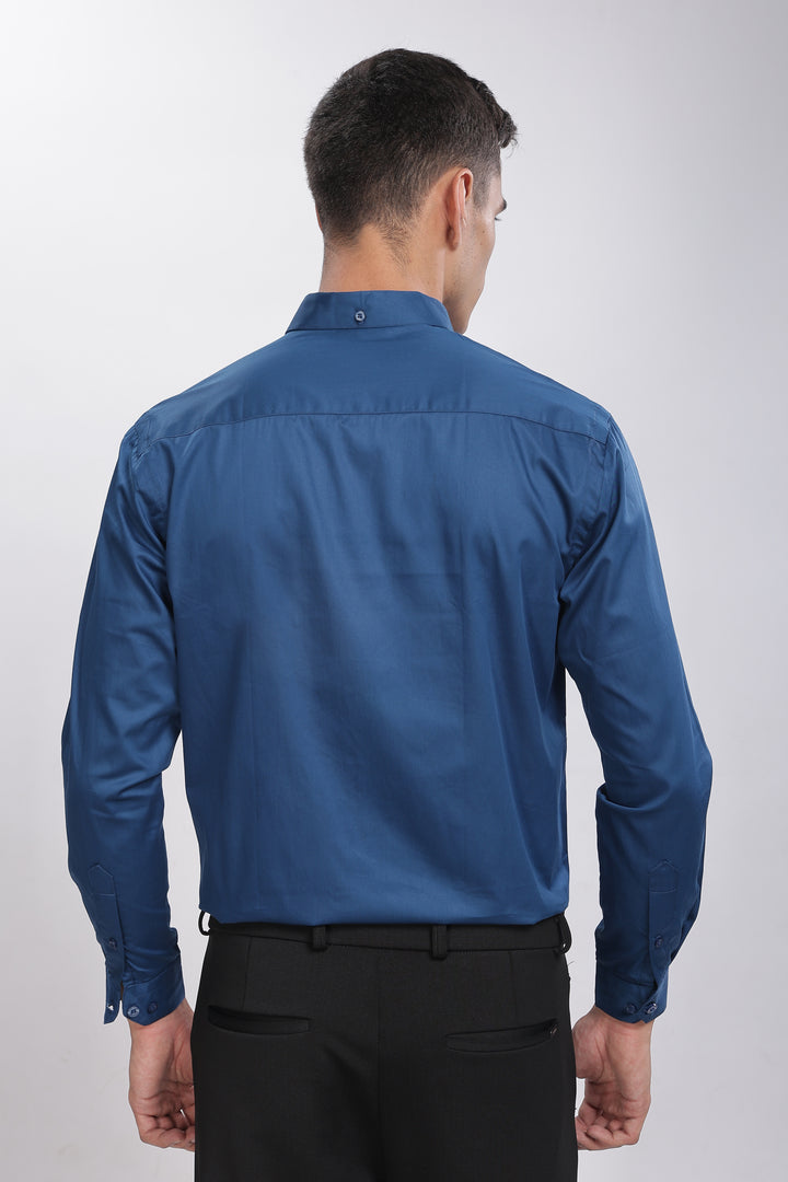 Blue Classic Collar Satin Formal Shirt Mankright