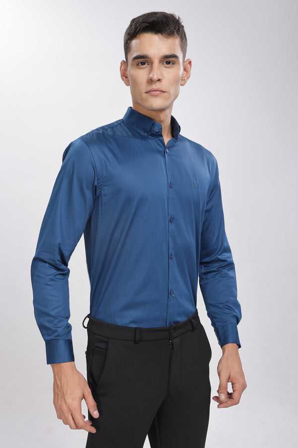 Blue Classic Collar Satin Formal Shirt Mankright