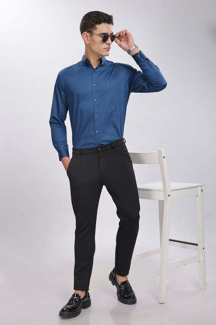 Blue Classic Collar Satin Formal Shirt Mankright