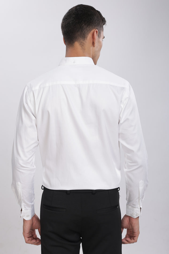 White Classic Collar Satin Formal Shirt Mankright