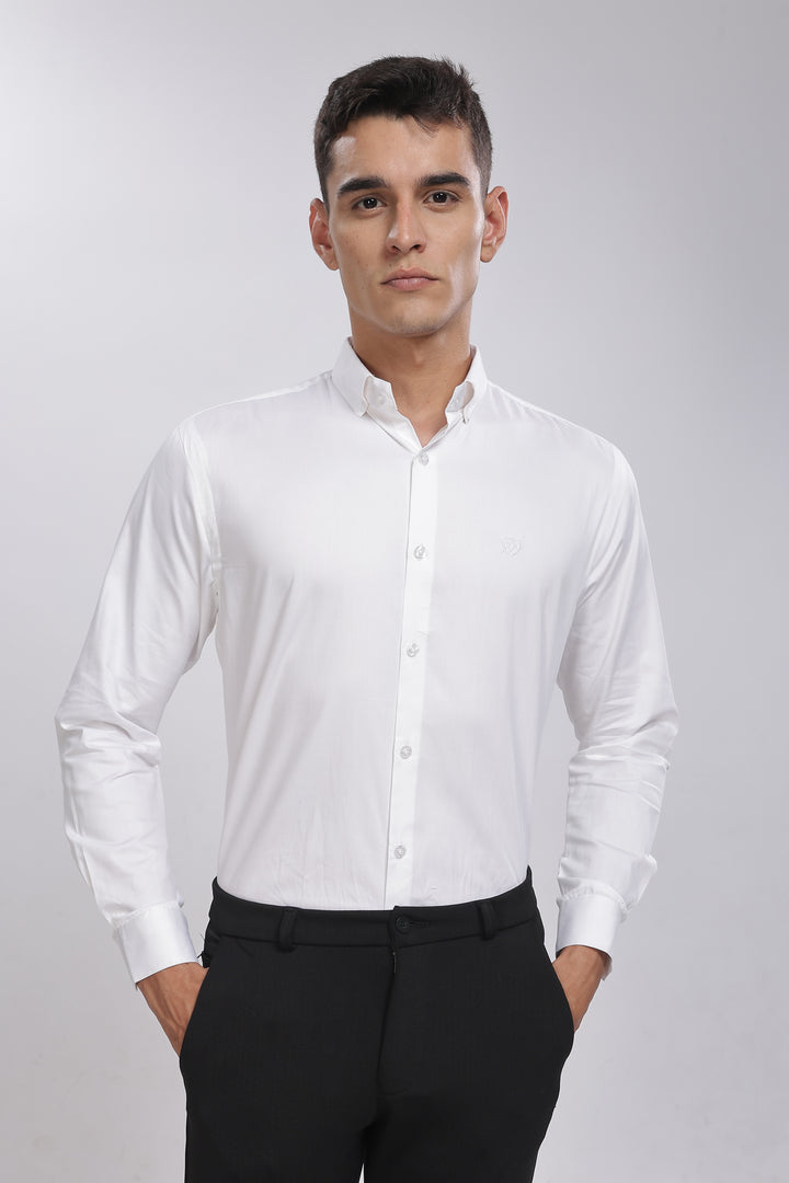 White Classic Collar Satin Formal Shirt Mankright