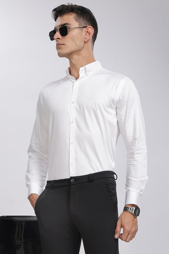 White Classic Collar Satin Formal Shirt Mankright