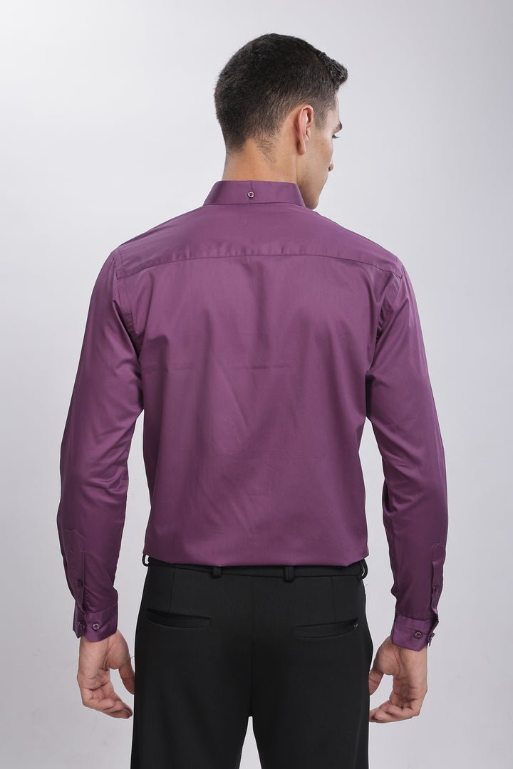 Purple Classic Collar Satin Formal Shirt Mankright