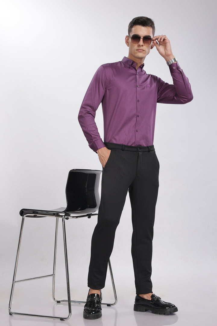 Purple Classic Collar Satin Formal Shirt Mankright