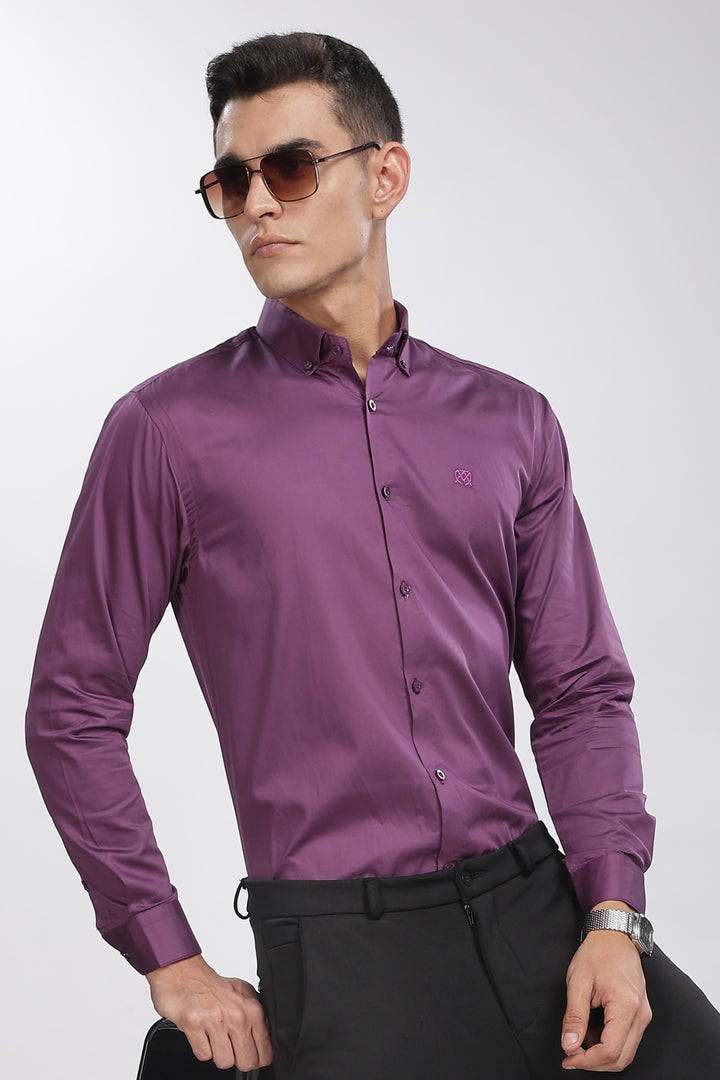 Purple Classic Collar Satin Formal Shirt Mankright