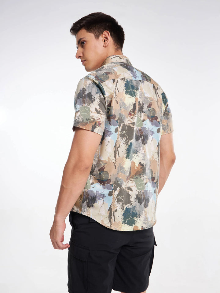 Artisan Brushstroke Print Half Sleeve Urban Shirt Mankright