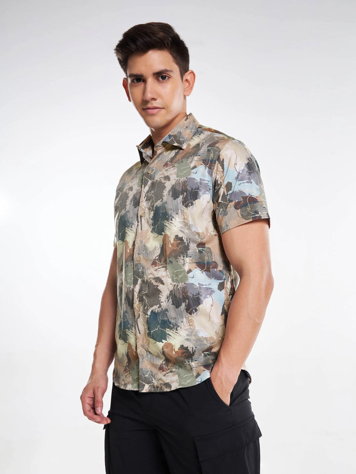 Artisan Brushstroke Print Half Sleeve Urban Shirt Mankright