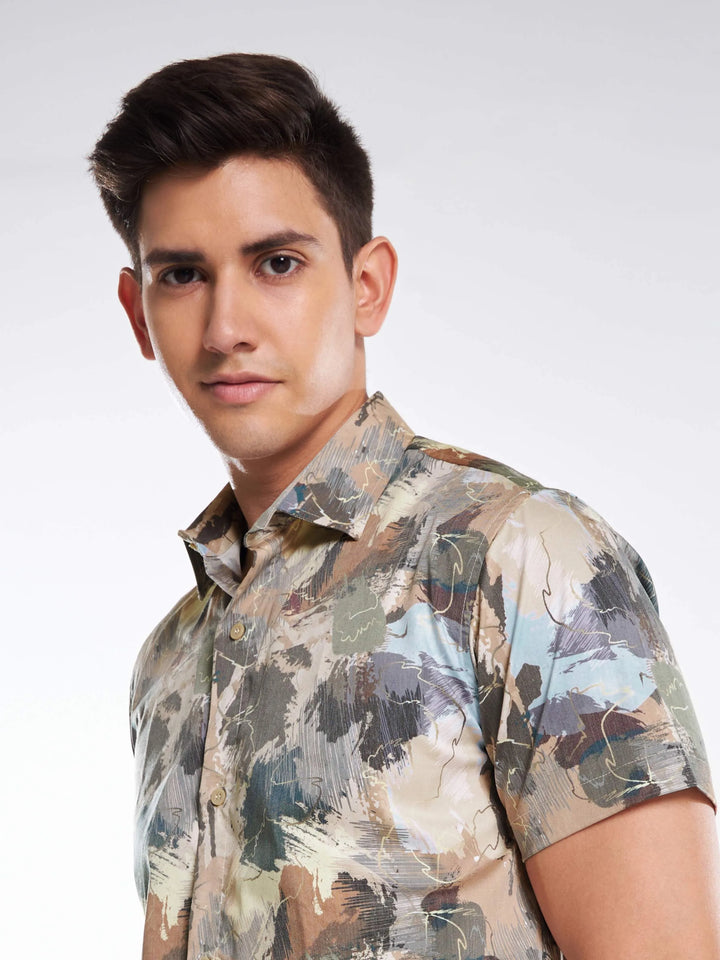 Artisan Brushstroke Print Half Sleeve Urban Shirt Mankright